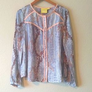 Anthropologie Blue and Pink Blouse